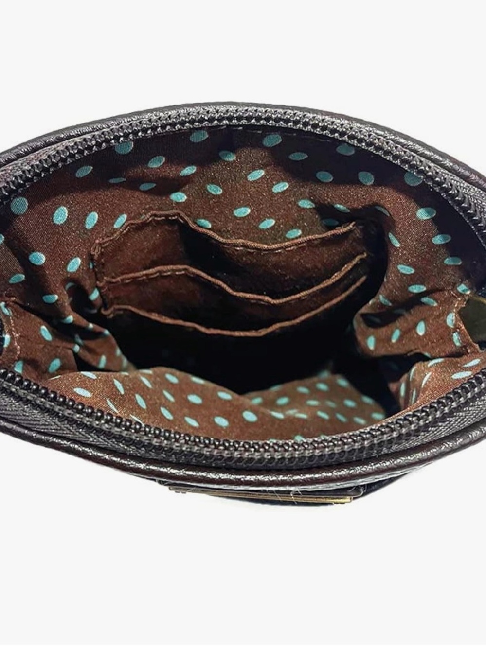 Chala Brown Striped 2 Bears Appliqué Crossbody Cell Phone Bag with Green Charm - Picture 4 of 4